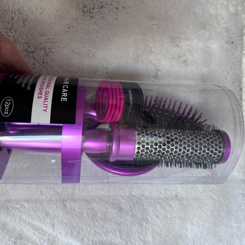 12pc Hair Care set~2 brushes, mirror,🪞,elastic hair bands, cylinder NWT - Picture 11 of 11